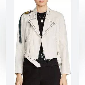 Maje white leather jacket with appliqué
